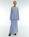 Women’s Knitted V-Neck Sweater & Long Skirt Set – Simple Elegant Two-Piece Outfit