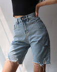 High-waisted slim-cut five-point jeans
