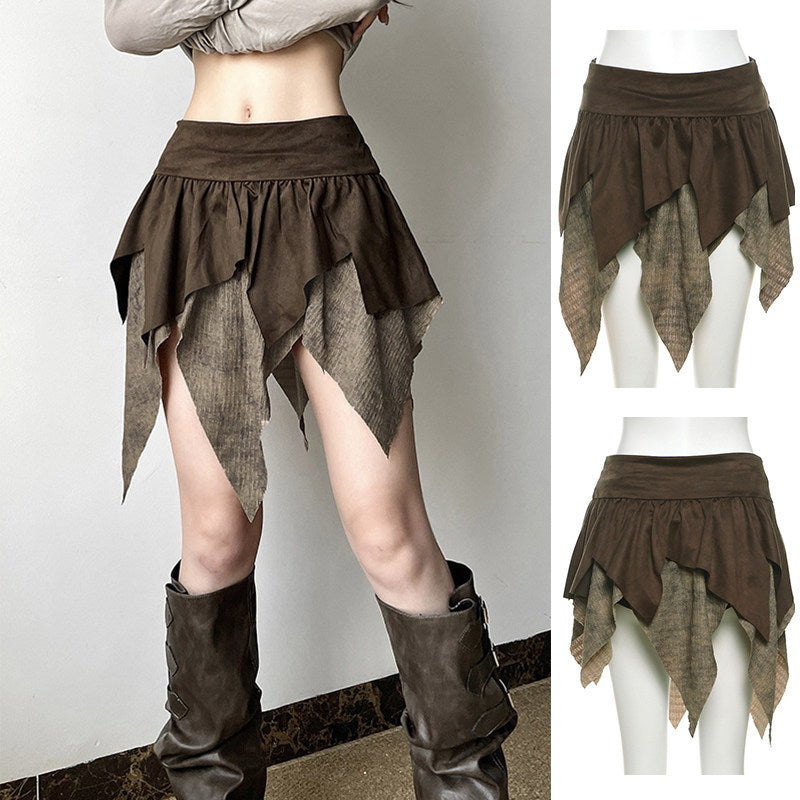 Women’s Asymmetrical High Waist A-Line Skirt – Ruffled Street Style Midi Skirt with Lace Detail &amp; Slim Fit