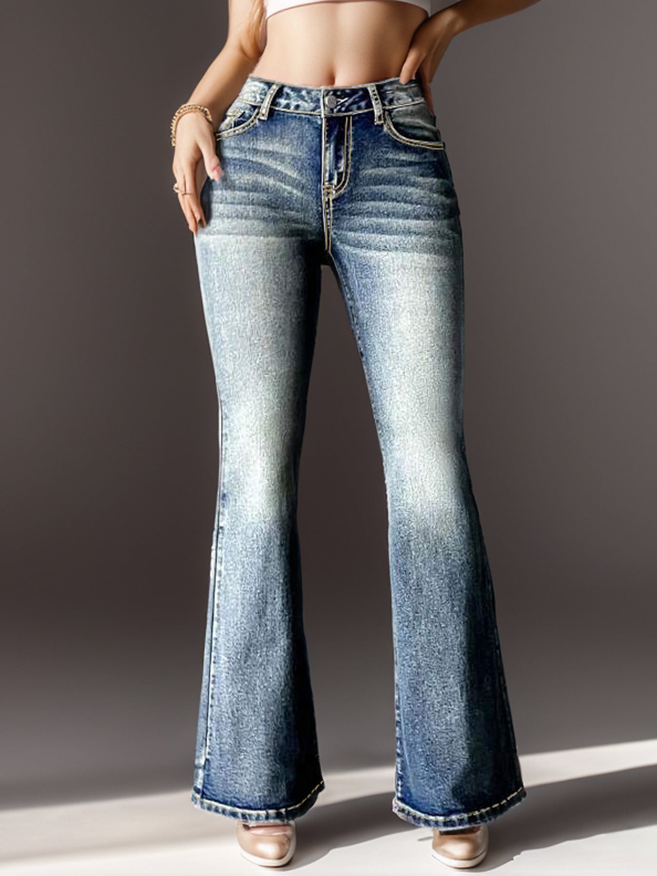 Women’s Vintage Embroidered Bootcut Jeans – Timeless Denim with a Modern Twist