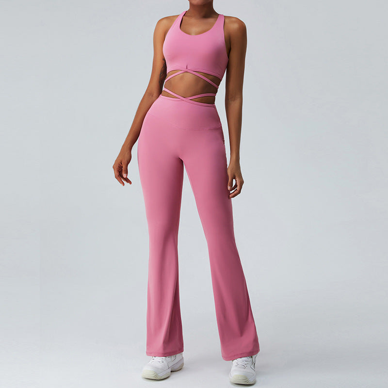 Women&#39;s Sculpting Yoga Set – Sexy Crisscross Back Tank &amp; Flattering Horn-Leg Pants