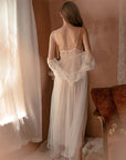 Women’s 3-Piece Lace Sheer Chemise Set – White Stretch Lingerie with Overcoat & Panty