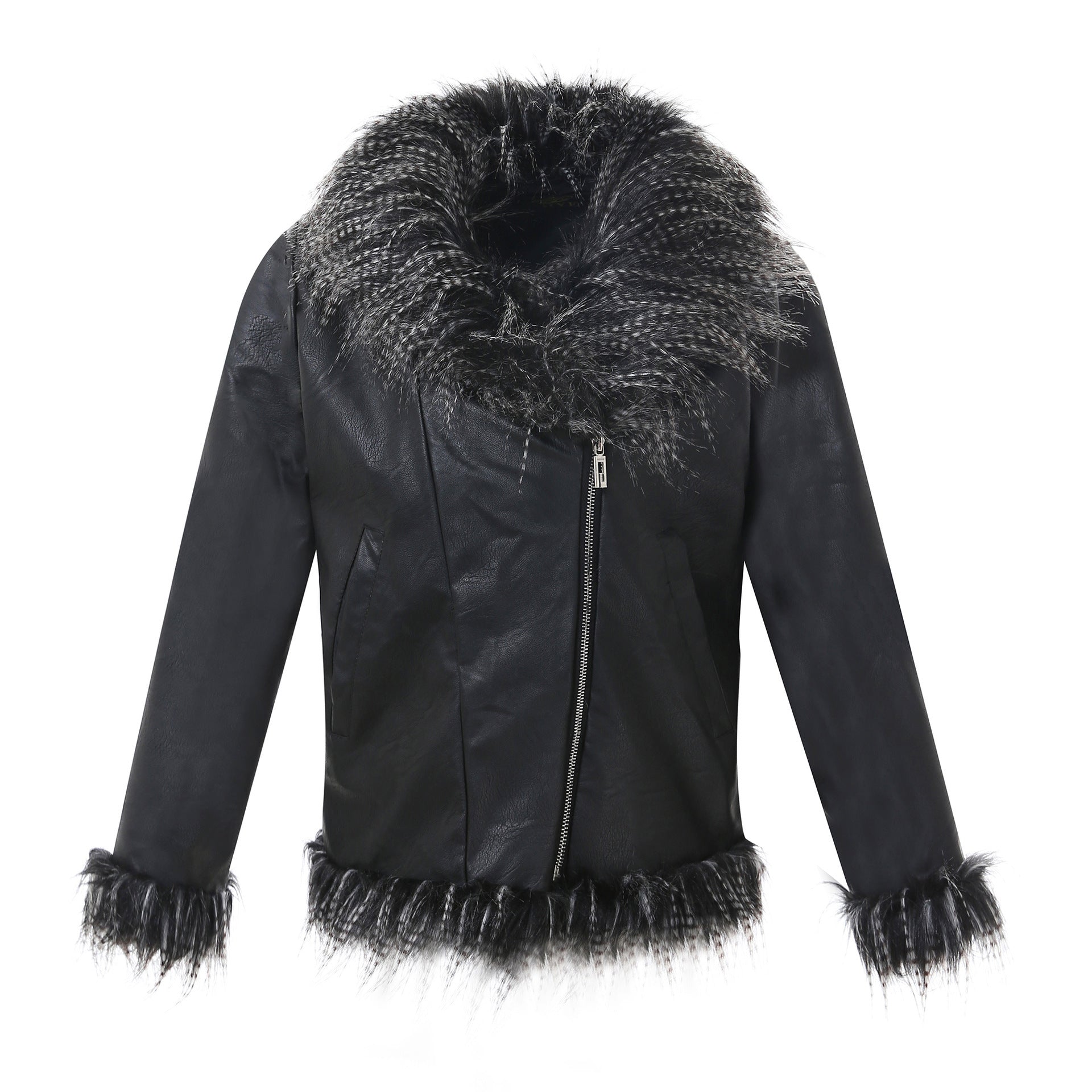 Imitation raccoon fur sheepskin leather jacket ( 3 to 7 days shipping)