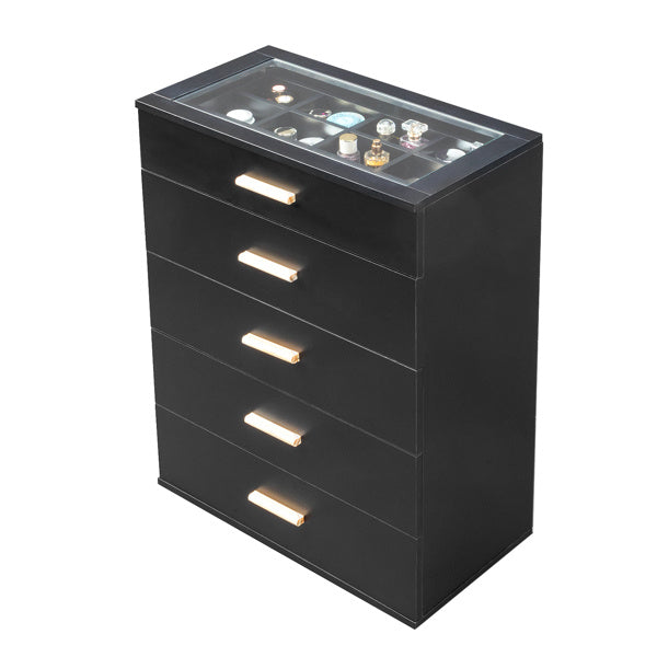 5-drawer Cabinet With Light Tempered Glass Cabinet And Bedside Table ( USA ONLT 3 TO 7 DAYS SHIPPING)