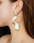 Women Enamel Ribbon Drop Earrings – Gold Plated Copper Stereo Letter Design Statement Jewelry