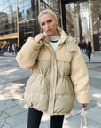 Women’s Cotton-Padded Lamb Wool Coat – Drawstring Waist Thickened Winter Jacket