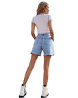 Women Loose High-Waist Denim Shorts – Casual Cotton Blend Summer Relaxed Fit Jean Shorts