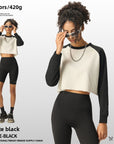 Women’s Contrast Color Raglan Long Sleeve Crop T-Shirt – Slim Fit Round Neck Casual Top