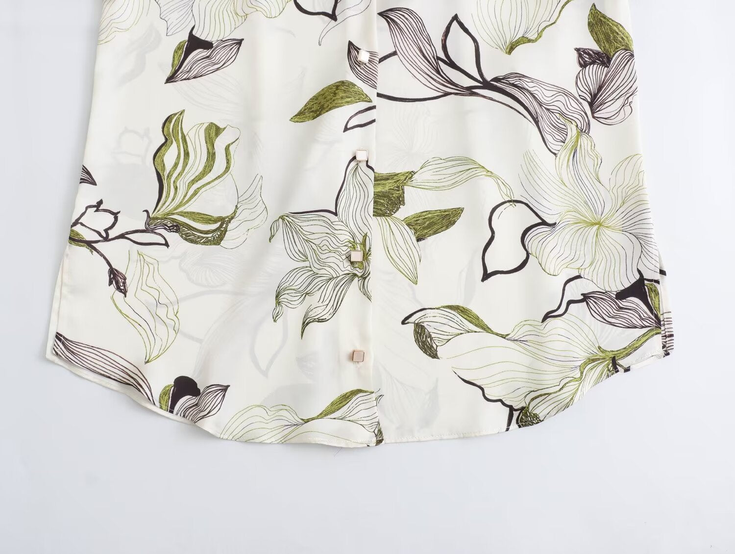 Women’s Spring French Retro Printed Silk-Satin Shirt – Elegant Long-Sleeve Cardigan Top