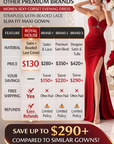Women Sexy Corset Evening Dress for Formal Occasions & Party – Strapless Satin Beaded Lace Slim Fit Maxi Gown