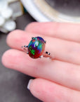 925 Silver Delicate Mosaic Natural Black Opal Ring  (3 to 7 days shipping)