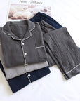 Men's Pajamas Suit Loose Spring And Autumn Double-layer Gauze Plus Size Cotton Crepe Long Sleeve