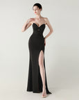 Women Sexy Corset Evening Dress for Formal Occasions & Party – Strapless Satin Beaded Lace Slim Fit Maxi Gown