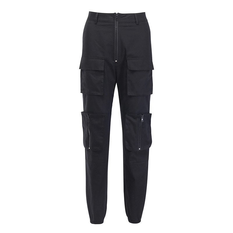 Women High-Waisted Cargo Jogger Pants – Street Style Work Pants with Multiple Utility Pockets