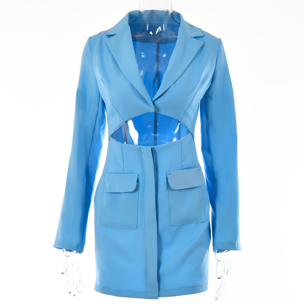 Women’s Blazer Dress Suit – Notched Collar Hollow-Out Button Jacket Style