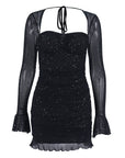 Women’s Sexy See-Through Sequin Gauze Dress – Long Sleeve High Waist Bodycon