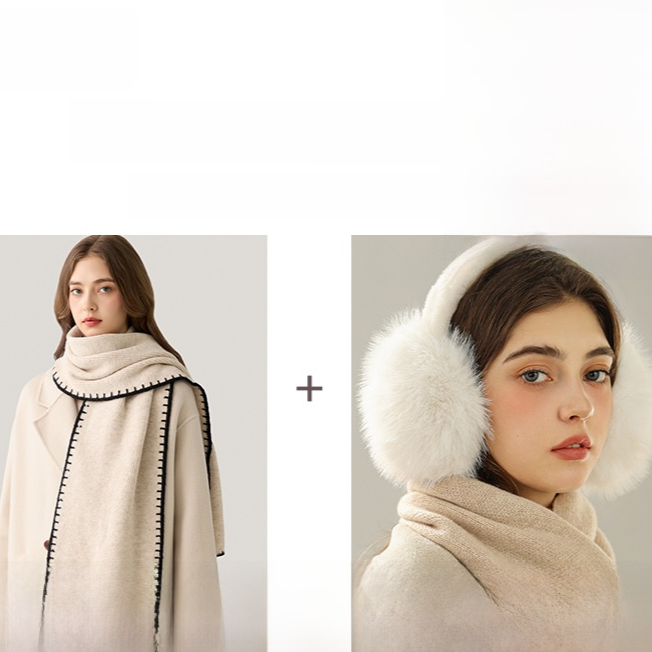 Women’s Wool Scarf Set – Soft Warm Color Block Winter Scarf with Gift Box, Long Windproof Wrap for Outdoor &amp; Everyday Wear