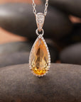 Women’s Natural Topaz & Citrine Necklace Set – 925 Silver Crystal Inlay Jewelry with Drop Pendant