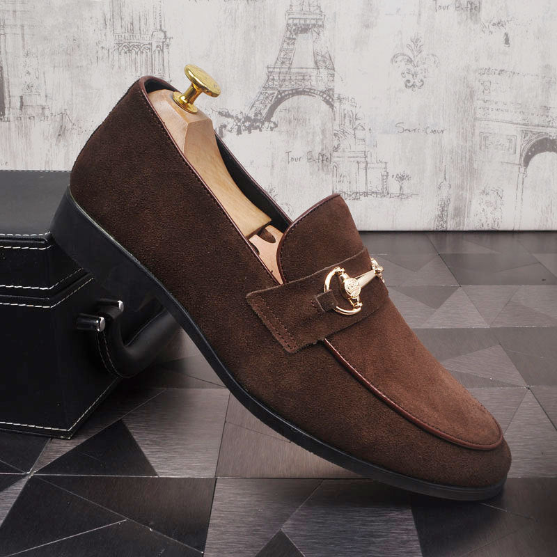 Men’s Genuine Leather Slip-On Shoes – Light Luxury Suede Beanie Loafers