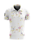 Men Golf Print Short-Sleeved Polo Shirt – Breathable Cotton Spandex Floral Performance Golf Top