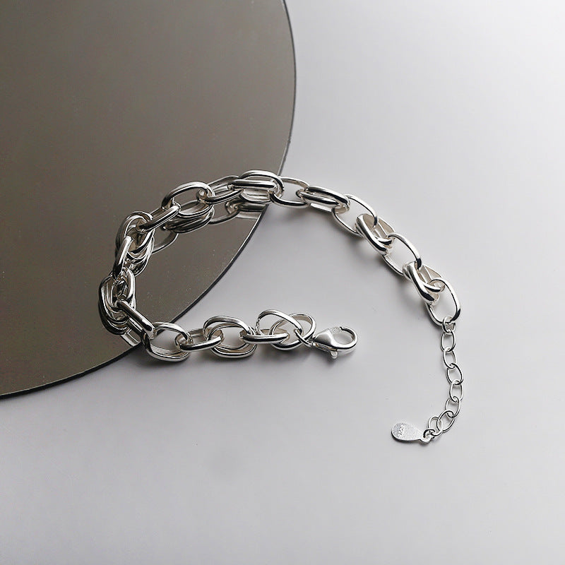 Sterling Silver Hollow Thick Chain Street Style Bracelet