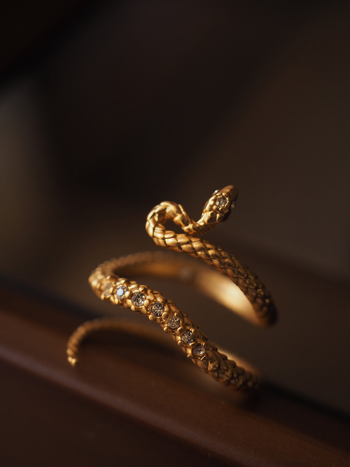 19K Gold plated Snake Retro With Opening Adjustable Diamond-studded Ring WOMEN