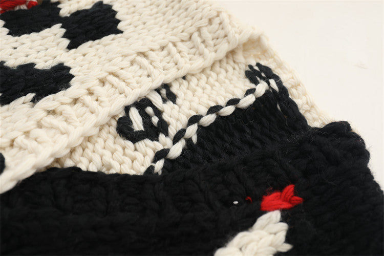 Women V-Neck Color-Blocked Knit Cardigan – French Style Handmade Cotton Blend Sweater