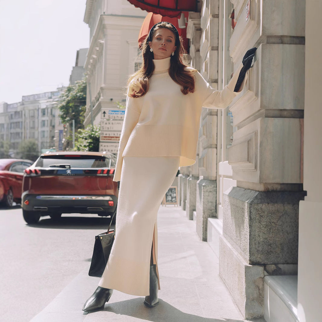 Women’s Loose Sweater &amp; Split Skirt Set – Effortless Elegance for the Modern Socialite