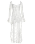 Women’s Fall Square Collar Lace Stitching Dress – High Waist Long Sleeve A-Line