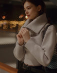 Women’s Large-Collar Lapel Short Knit Sweater – Slim-Fit Soft Texture Chic Style