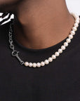 Men’s Natural Pearl Necklace – 8mm Titanium Steel Chain Luxury Jewelry
