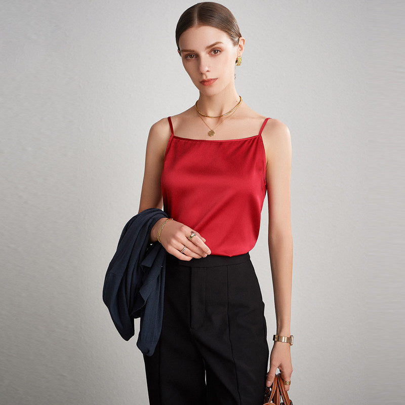 Women 100% Mulberry Silk Sleeveless Camisole Top – Satin Loose Fit Elegant Solid Color Summer Layering Vest