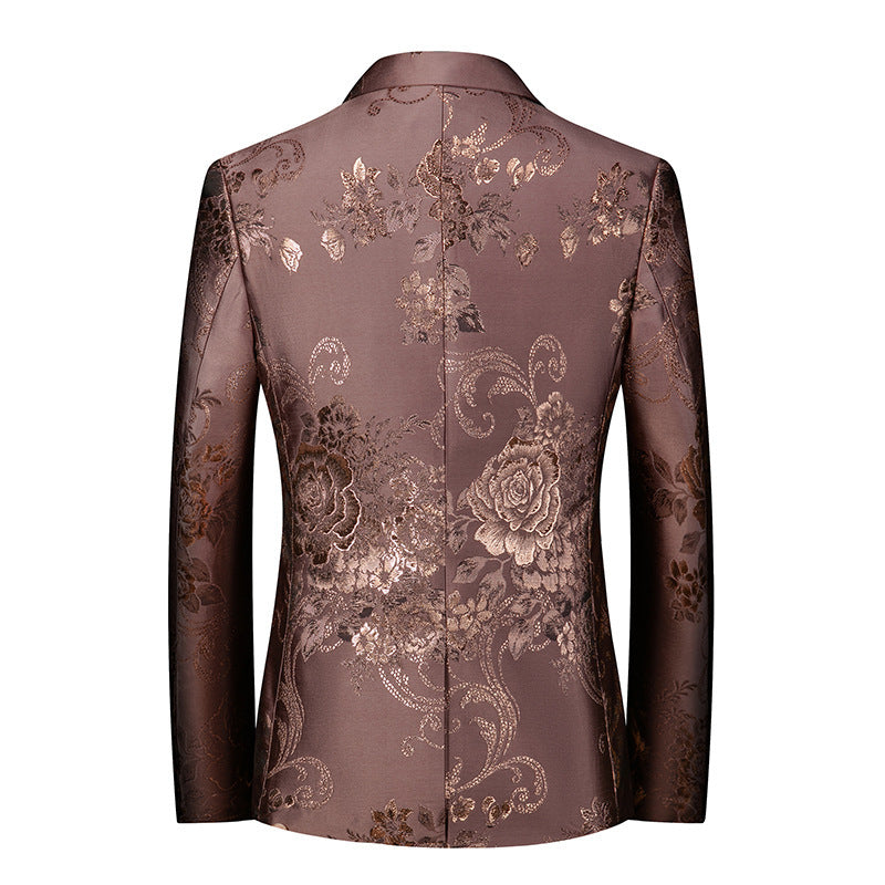 Men’s Floral Gilded Blazer – Slim Fit Cotton Blend Casual Suit Jacket