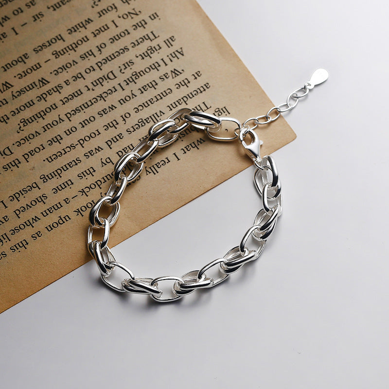 Sterling Silver Hollow Thick Chain Street Style Bracelet