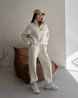 Leisure Fashion Stitching Padded Long Sleeve Sweater Trousers Suit