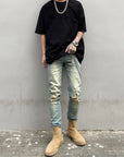 yellowish worn slim fit  jeans