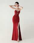 Women Sexy Corset Evening Dress for Formal Occasions & Party – Strapless Satin Beaded Lace Slim Fit Maxi Gown