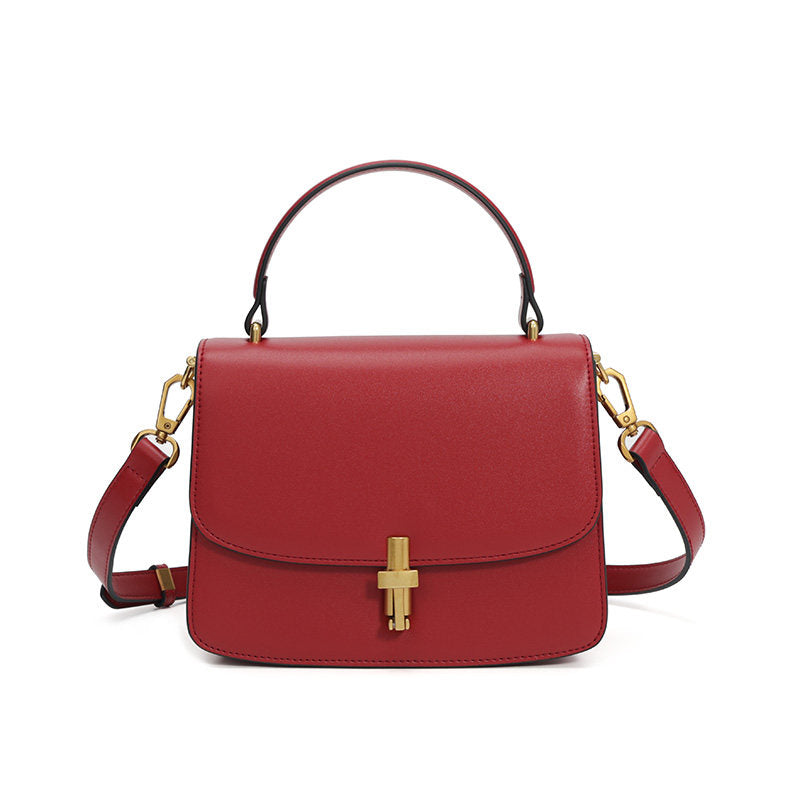 Women’s Genuine Leather Small Square Handbag – Vintage Metal Buckle Crossbody &amp; Shoulder Bag with Premium Cowhide, Elegant Structured Design for Daily &amp; Casual Use