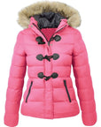 Women’s Horn Buckle Cotton Coat – Short Casual Warm Winter Jacket
