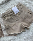 Raw-Edge Overalls Shorts – Distressed Denim | Utility Pockets | Women’s High-Waisted Shorts (S-XL)