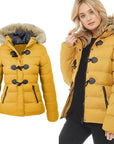 Women’s Horn Buckle Cotton Coat – Short Casual Warm Winter Jacket
