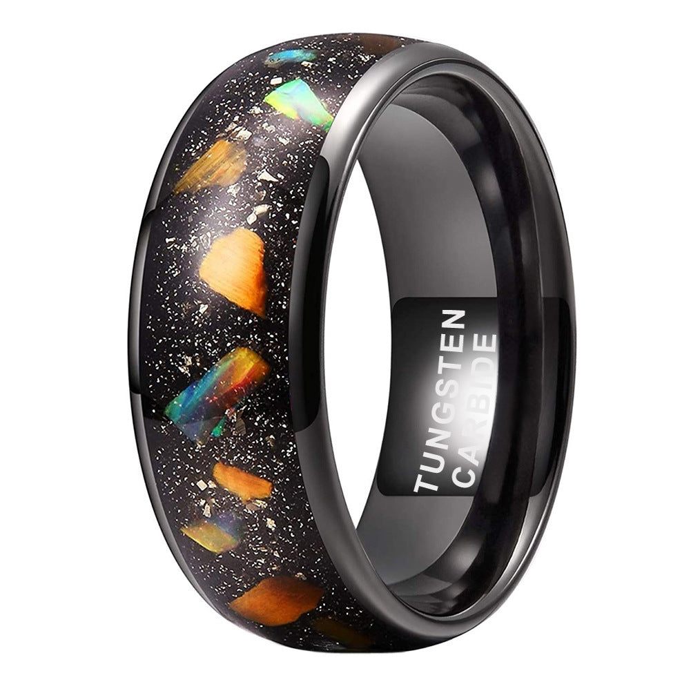 8mm Inlaid Galaxy Broken Opal Tungsten Ring MEN