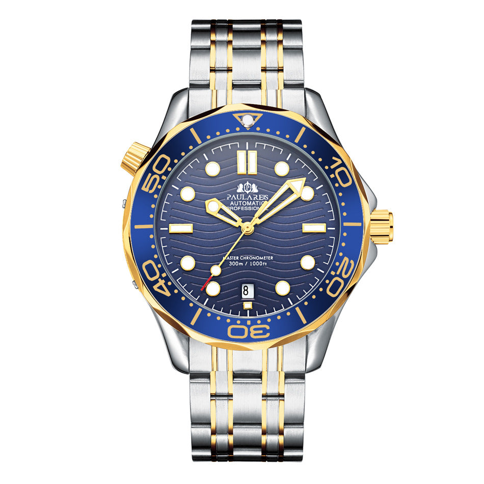 Mechanical Luminous Steel Strap Watch Men – Automatic Two-Tone Stainless Steel 42mm Calendar Wristwatch