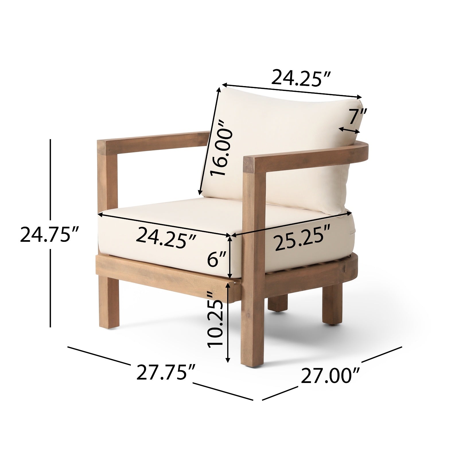 Outdoor Acacia Wood Patio Club Chair ( USA ONLY + 3 TO 5 DAYS SHIPPING)