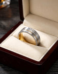 Men Damascus Steel Ring – 8mm Gold Plated Wide Band Minimalist Statement Ring