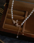 Women's Antique Pearl Butterfly Necklace