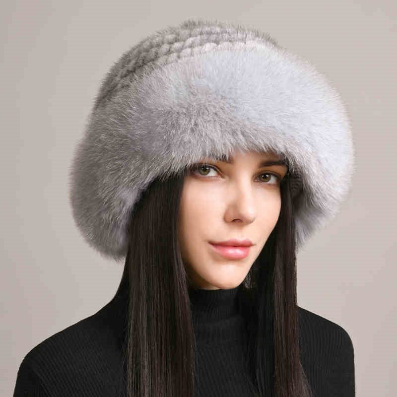 Mink Hair Hat Lady Braided Fur Winter  Women