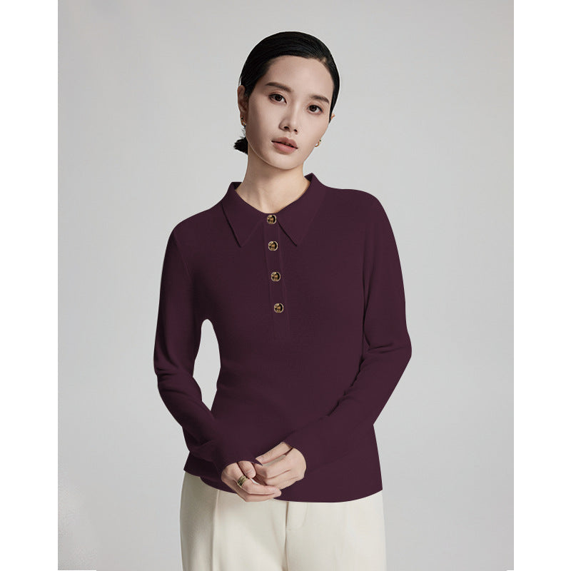 Women’s 95% Wool Sweater – Slim Fit Half-Zip Polo Neck Pullover with Soft Lightweight Knit, Long Sleeves &amp; Elegant Solid Color Design