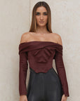 Women’s One-Shoulder Satin Tunic – Long Sleeve Herringbone Stitch Blouse