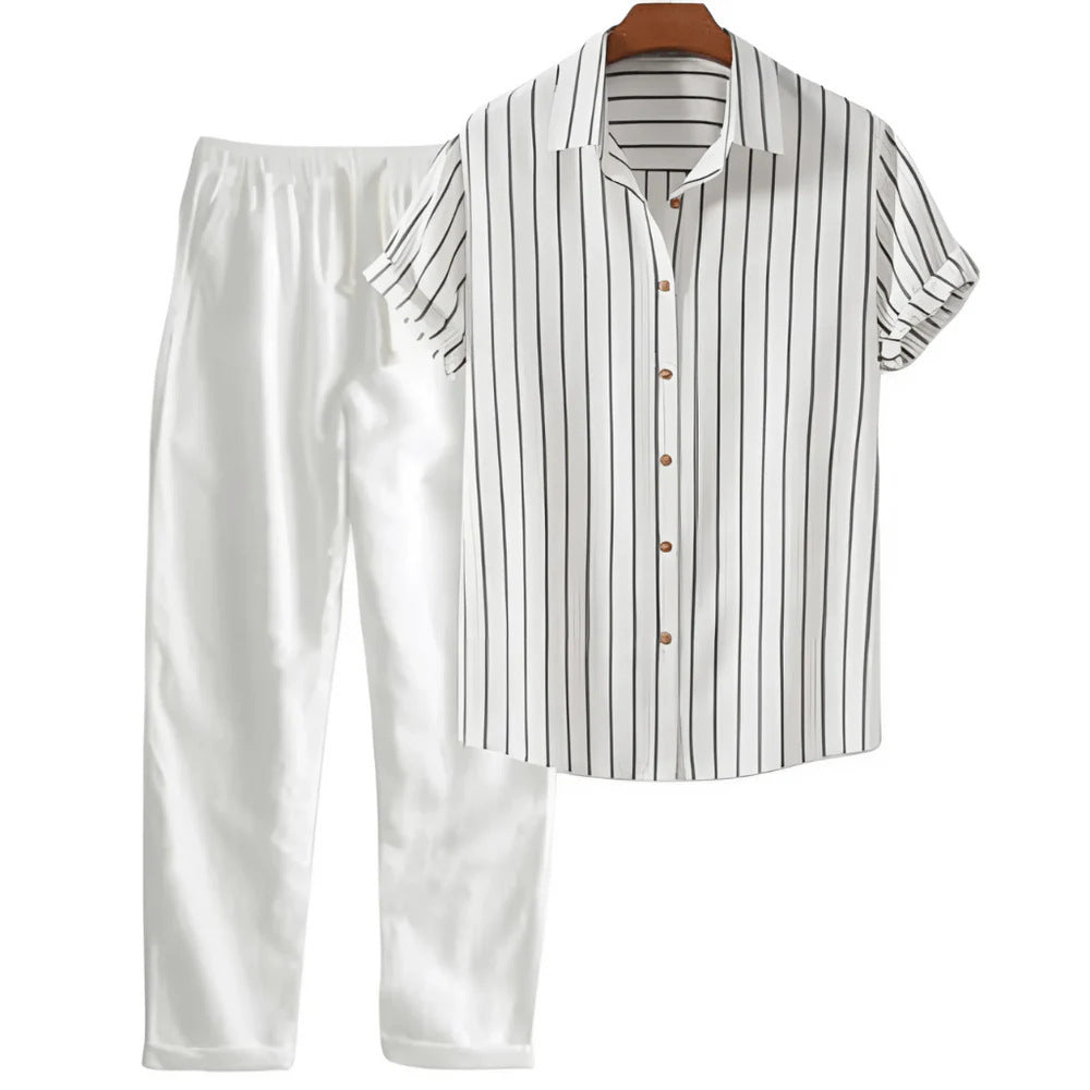 Men’s Printed Casual Suit – Loose Short Sleeve Shirt &amp; Trousers Set